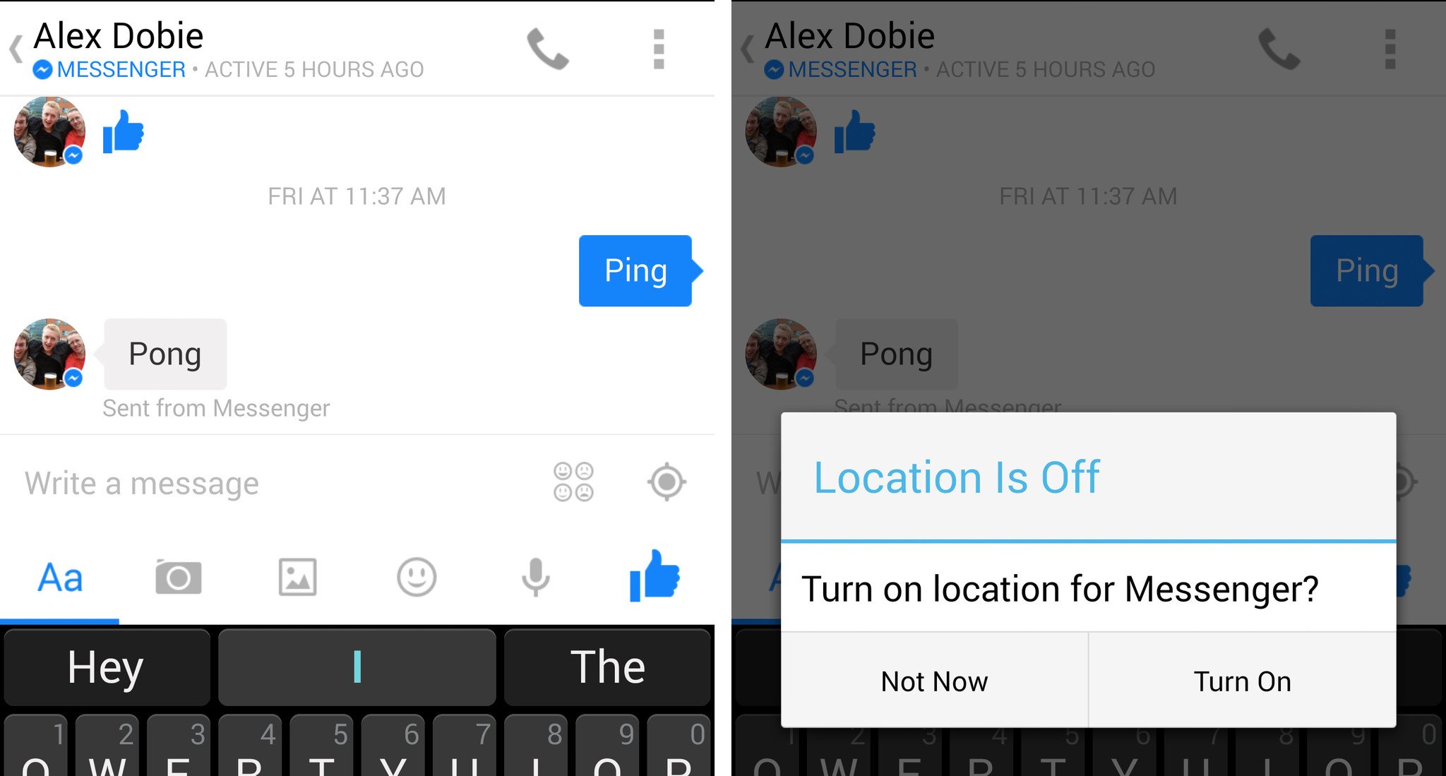 Facebook Messenger conversation location settings