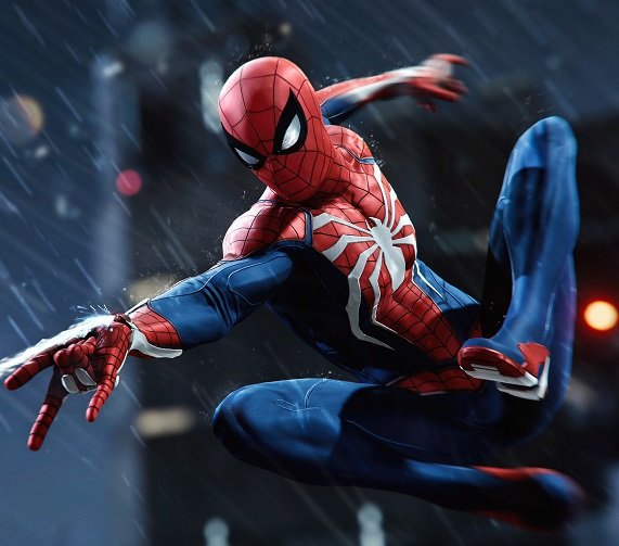 Spider-Man, mid-swing