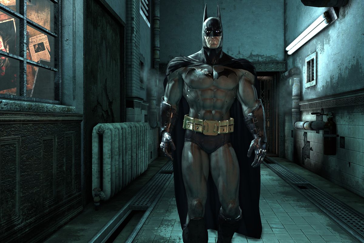 Batman makes his way down the halls of Arkham Asylum