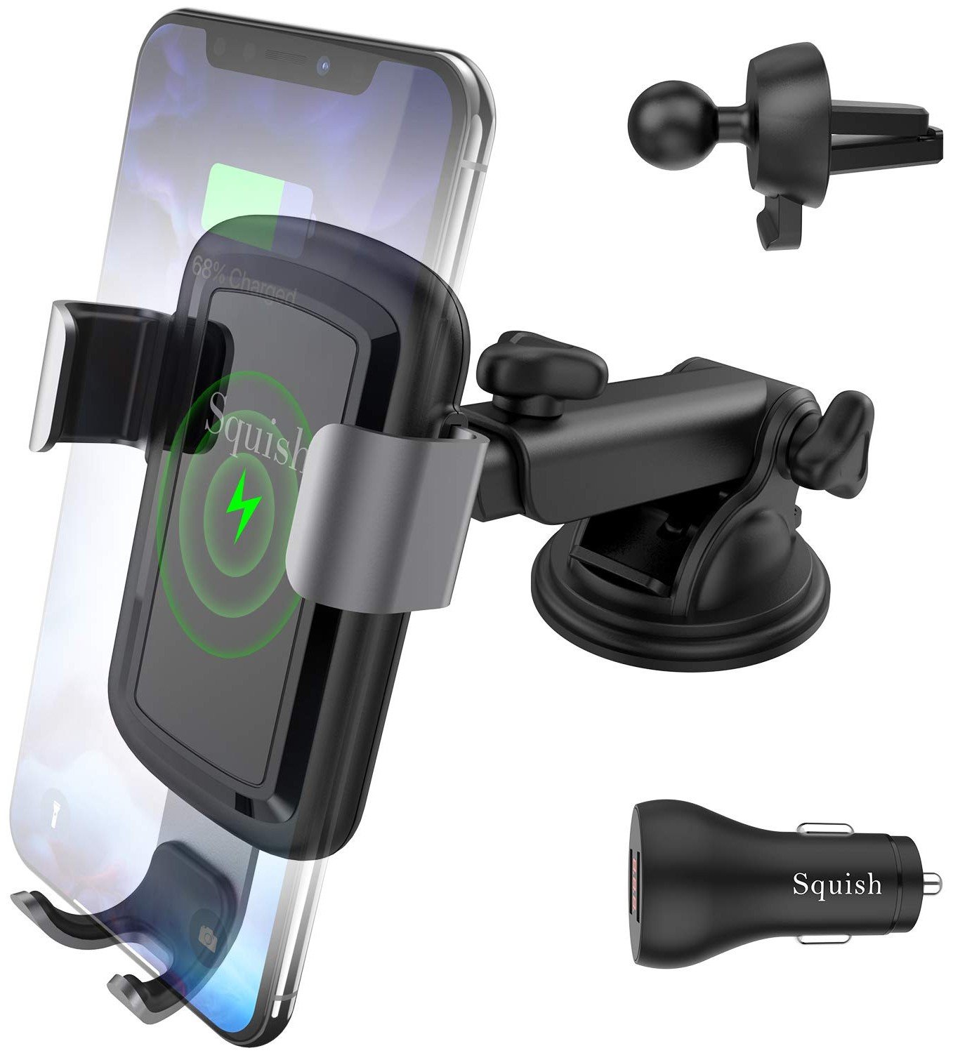 Squish Wireless Car Charger with QC 3.0 Car Charger