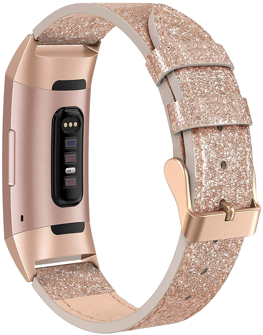 Women Fitbit Charge 3 Band Black Leather Double Wrap Fitbit Charge 3 Strap Luxury Rose Gold Fitbit Charge 3 Band Adjustable Fitbit Bracelet