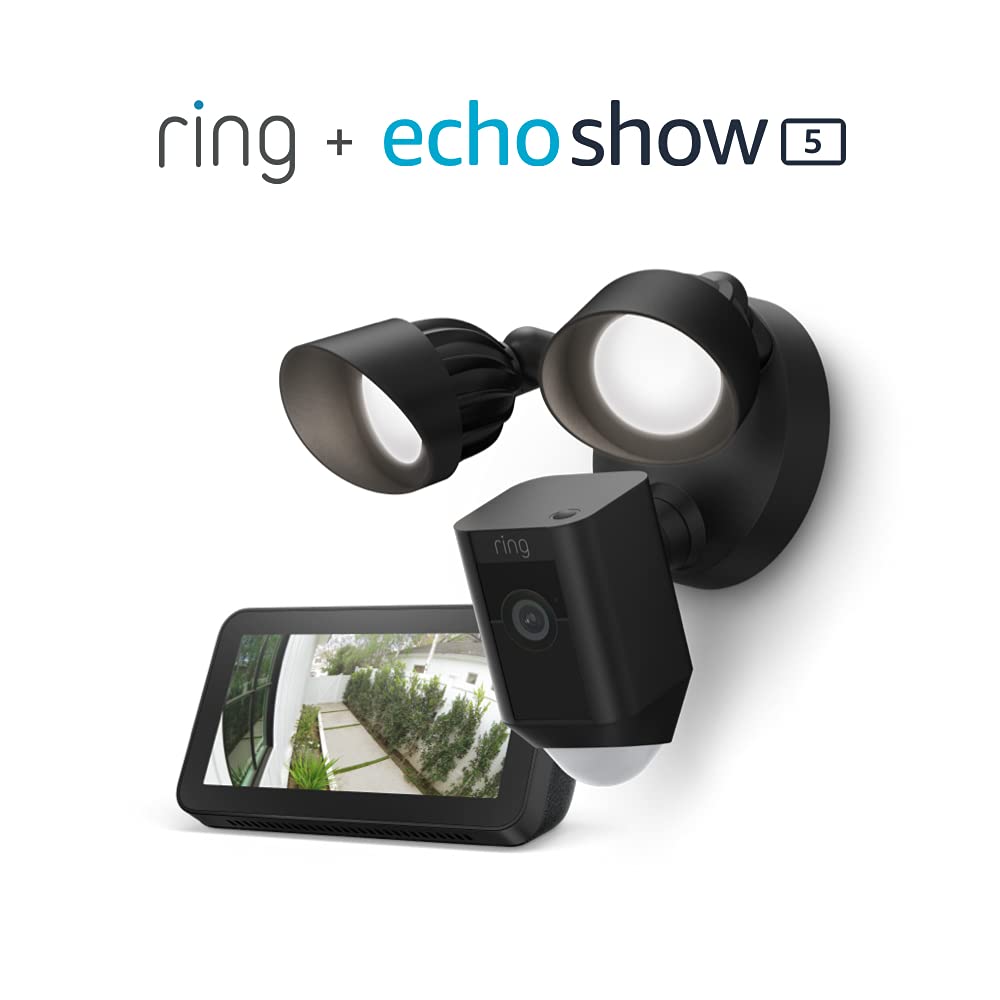 Anel Floodlight Cam Wired Plus com Echo Show 5 Render