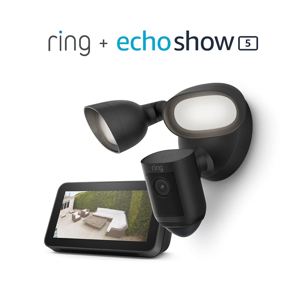 Anel Floodlight Cam Wired Pro com Echo Show 5 Render
