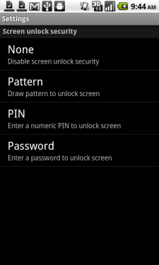 Android 2.2 Froyo Security settings