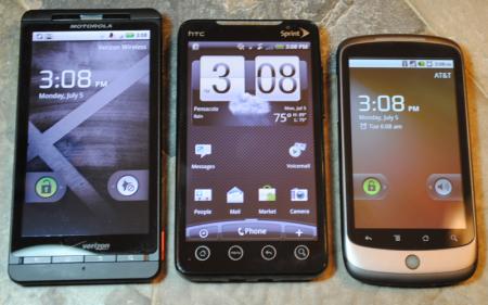 From left, Motorola Droid X, Sprint Evo 4G, Google Nexus One