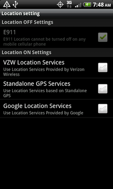 HTC ThunderBolt location settings