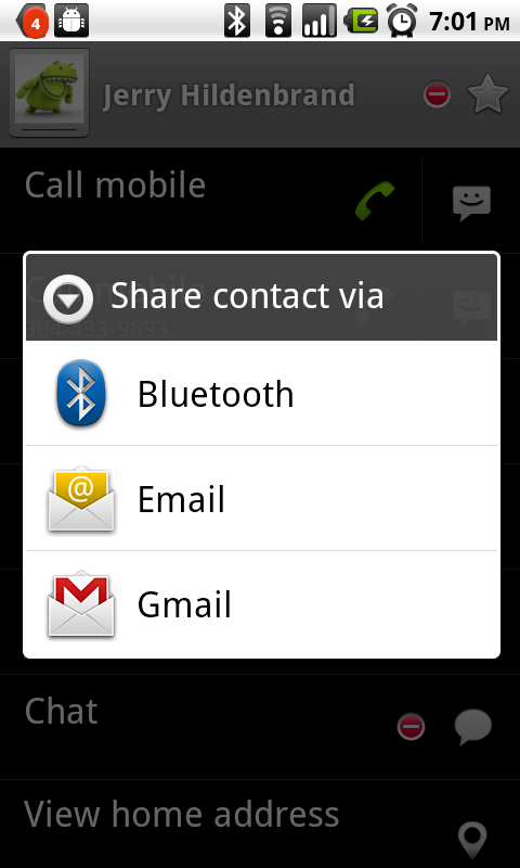 sending an android contact