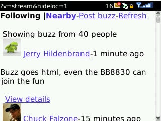 google buzz mobile on the Blackberry browser