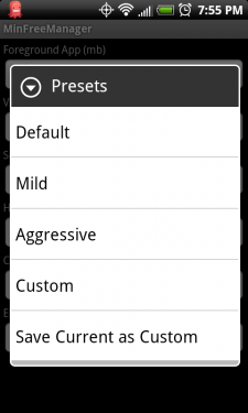 minfree manager presets