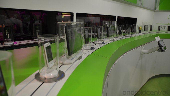 Android phones at the Google booth at MWC