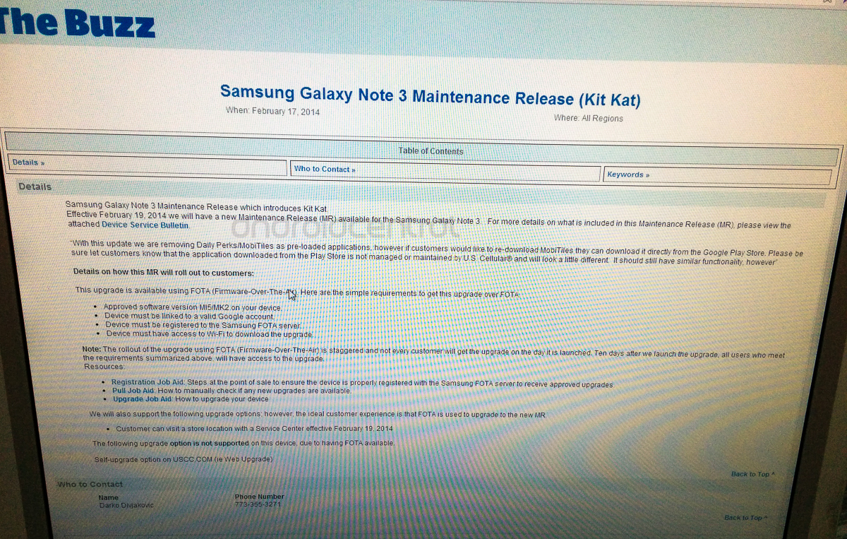USCC Galaxy Note 3 KitKat update