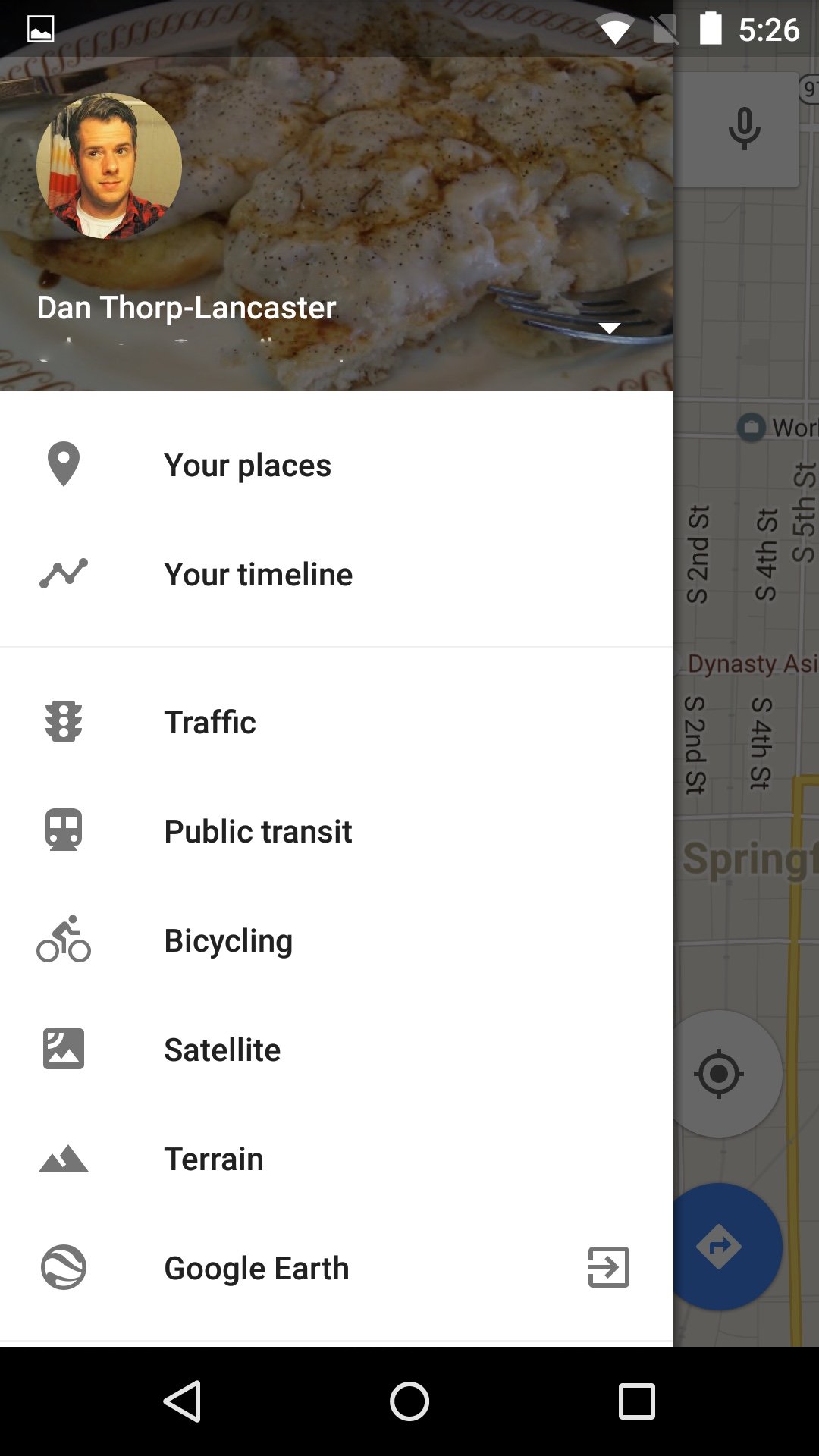 Maps Timeline in the menu