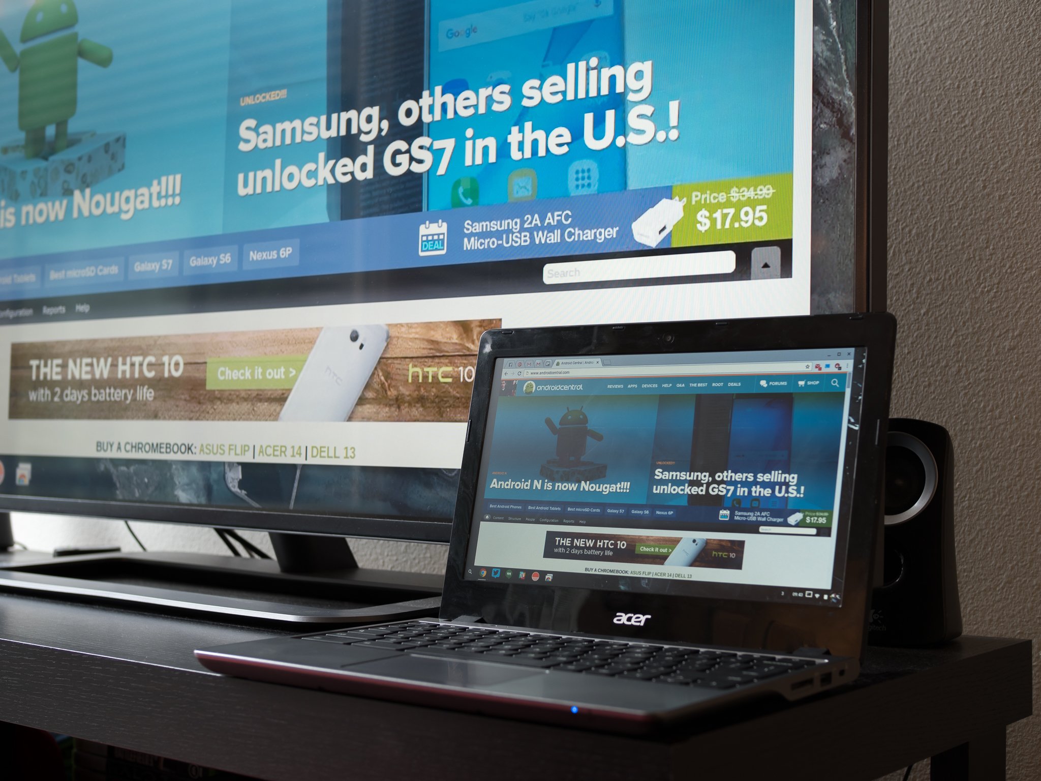 Chromebook plugged into a big monitor