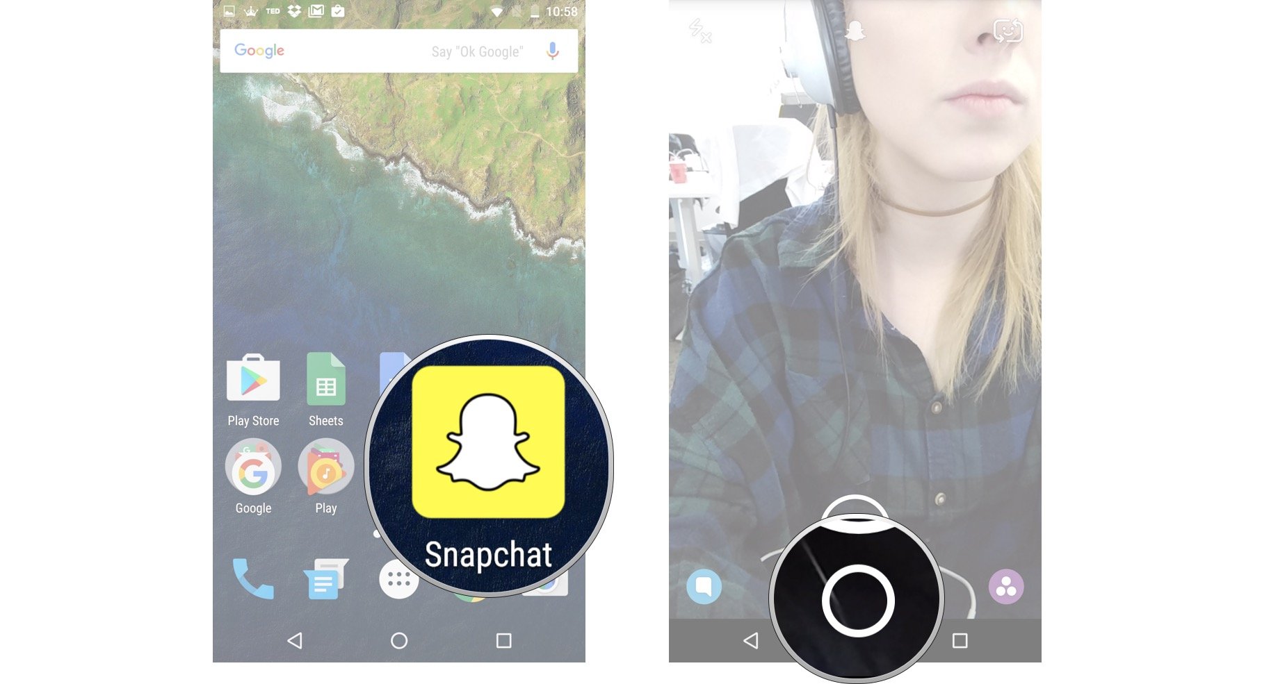 Launch Snapchat from your home screen and tap on the smaller white circle underneath the shutter button to access Memories.