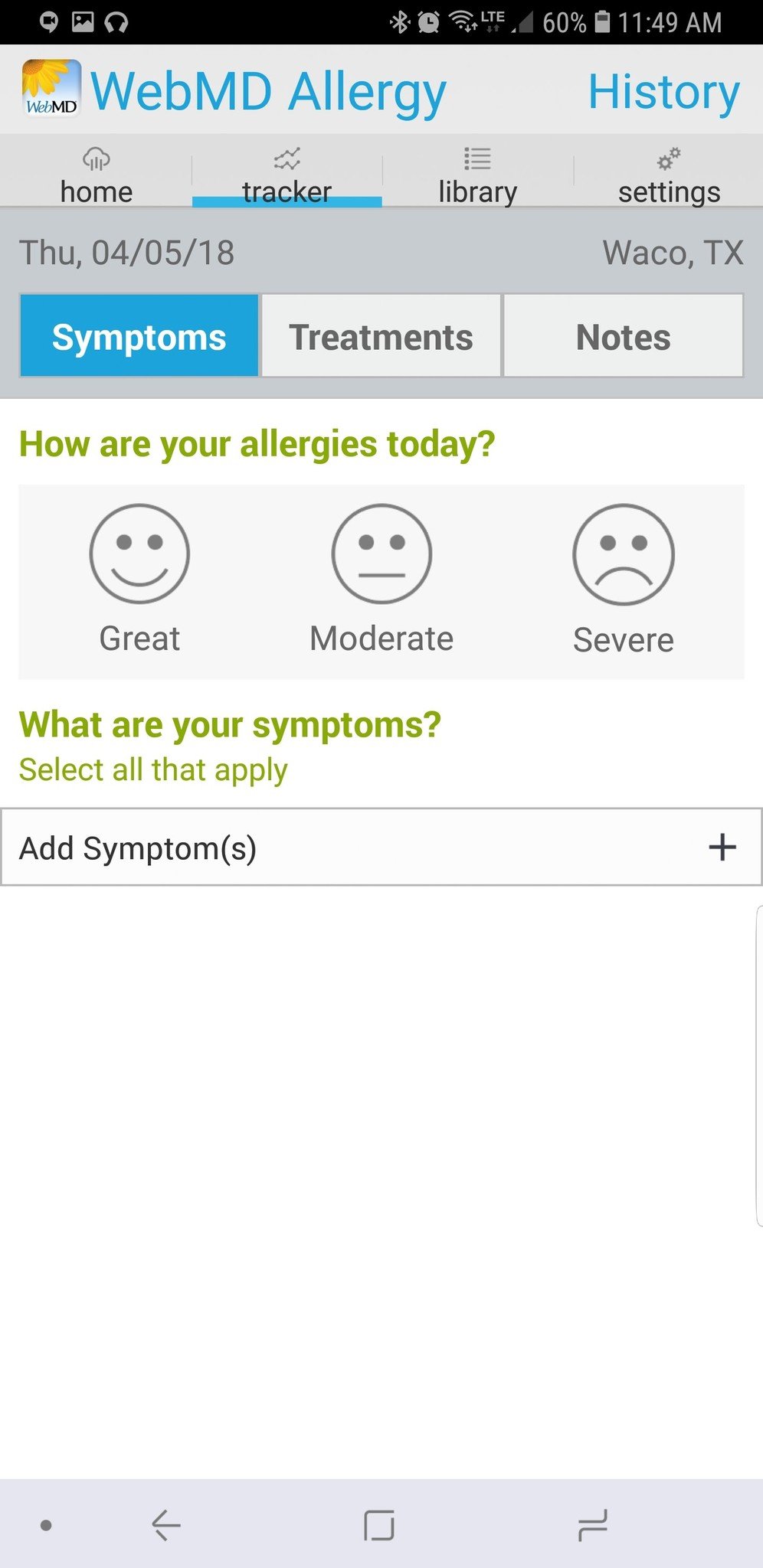 Allergy symptom tracker
