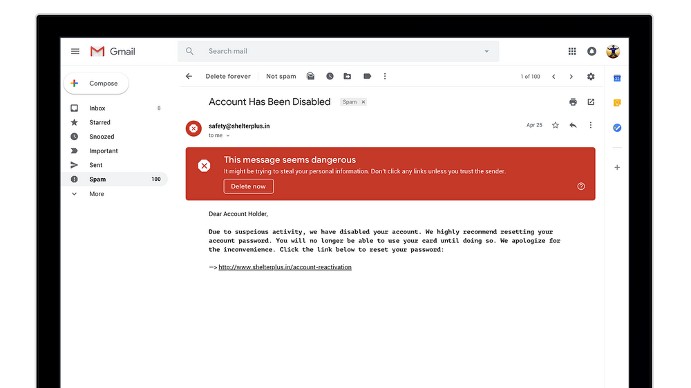 Gmail phishing warning