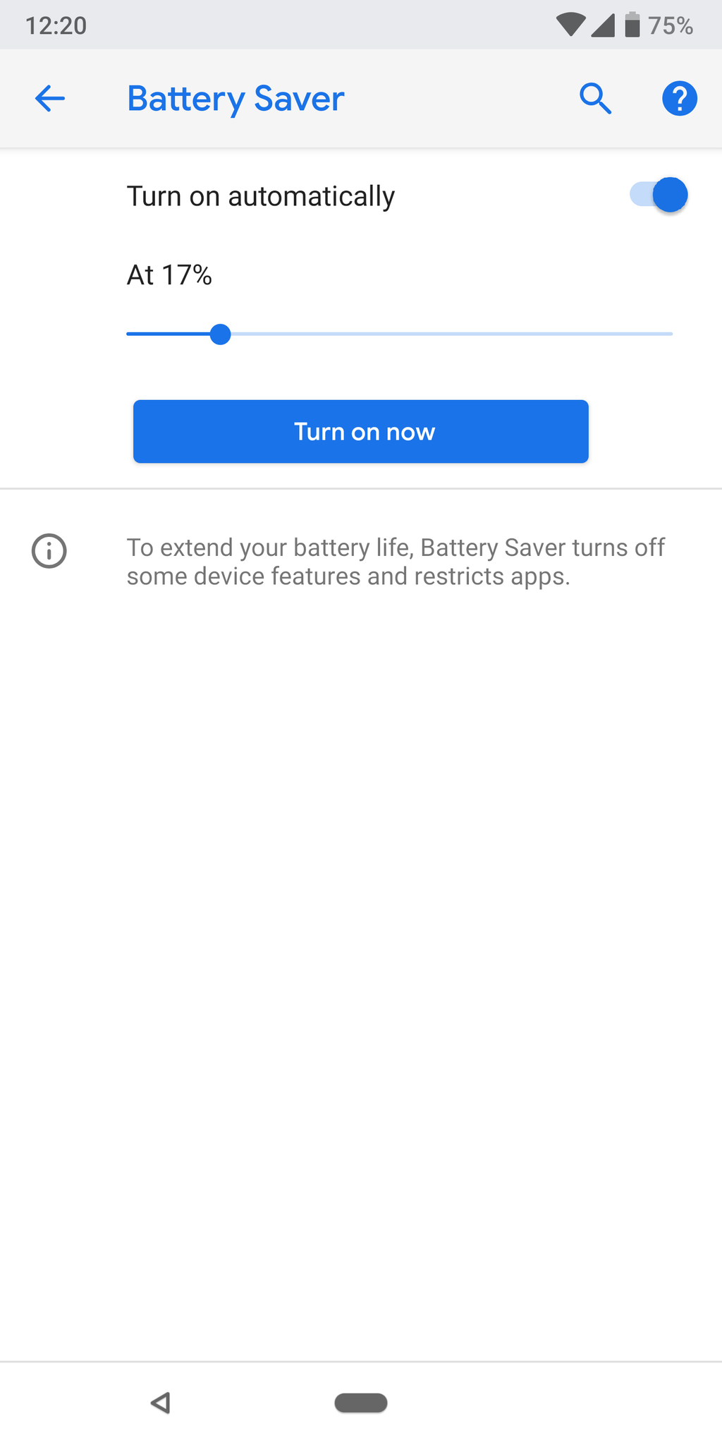 Android P Beta battery settings