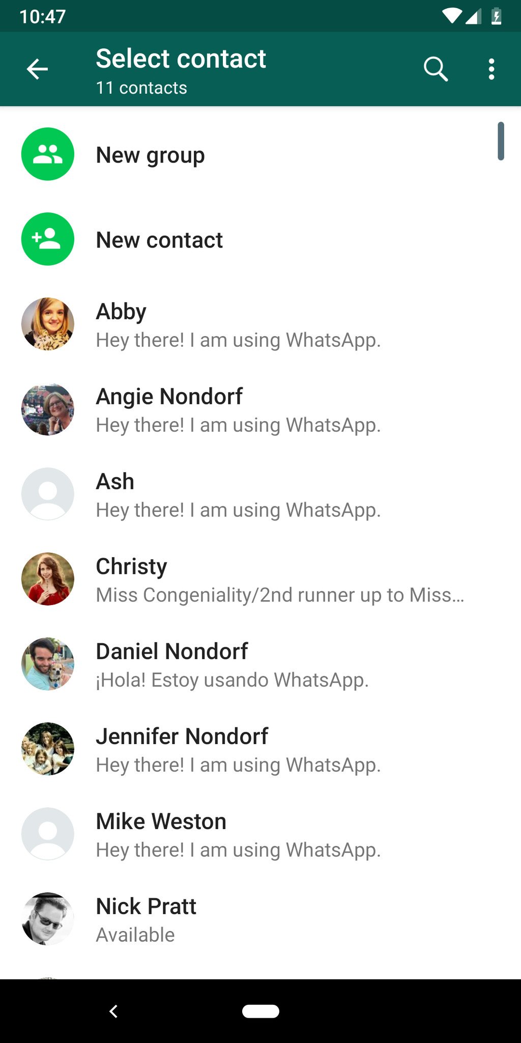 WhatsApp contacts page