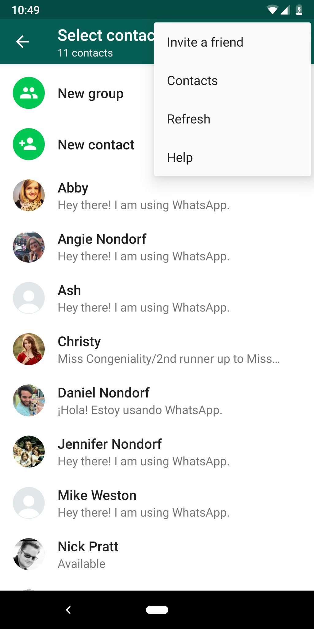 WhatsApp contacts page