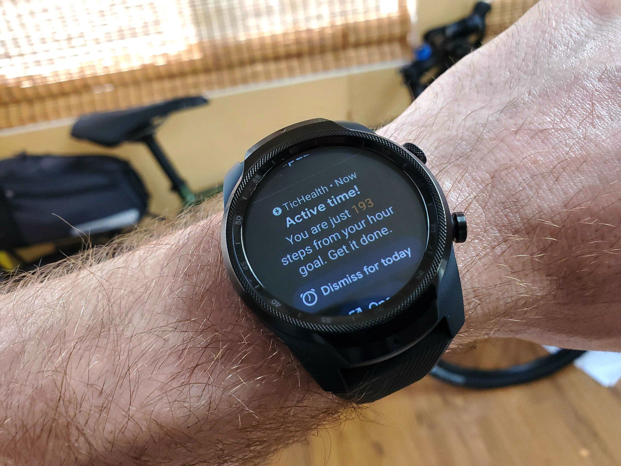 The TicWatch Pro 4G, with a move reminder to hit your step goal