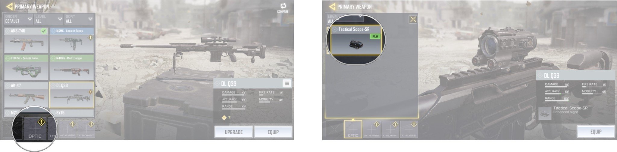 call of duty mobile equip upgrades
