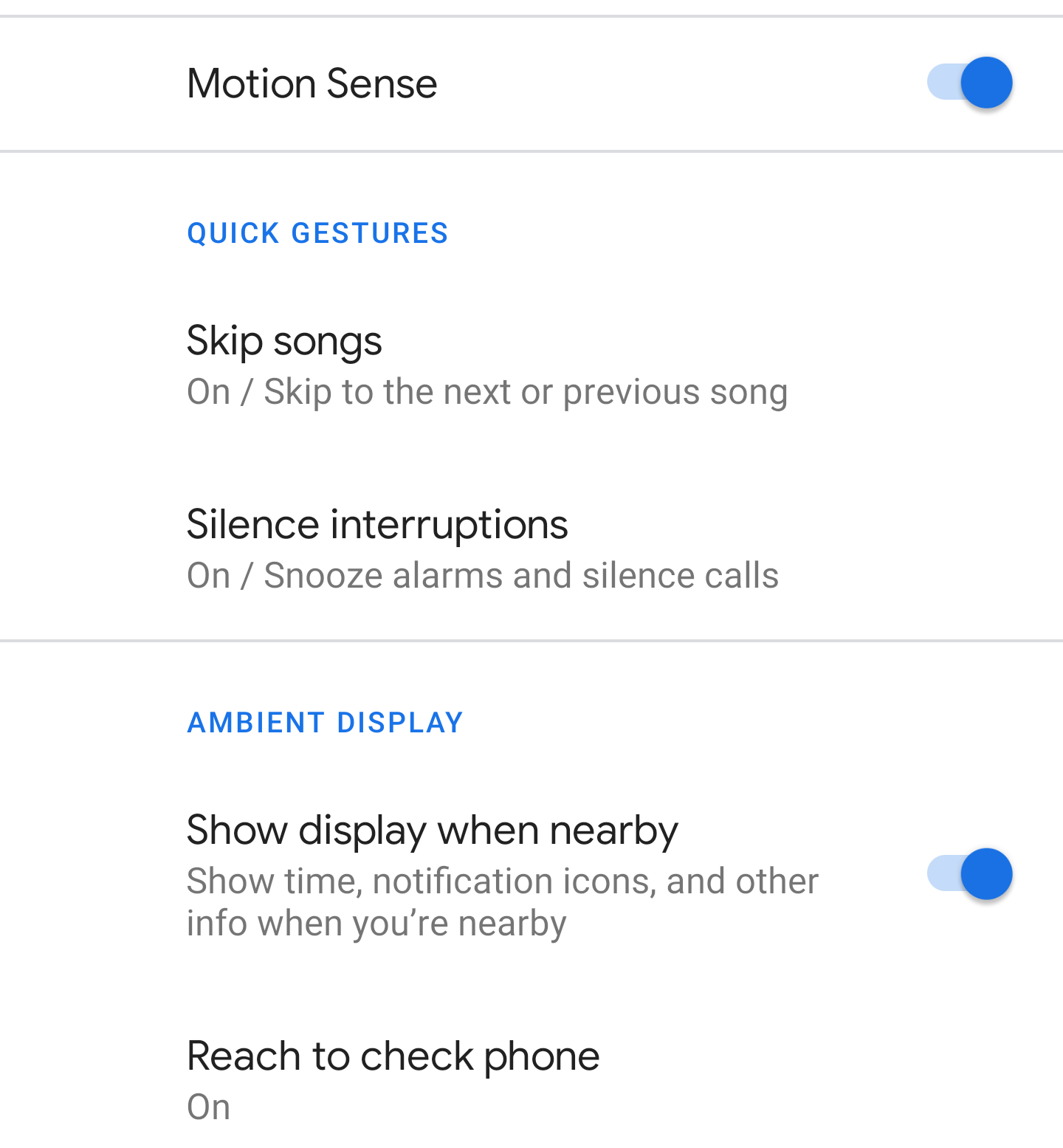 Motion Sense features