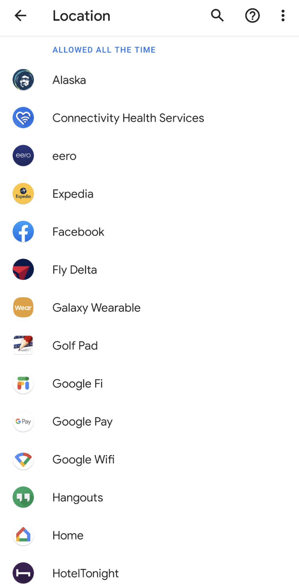 Google Pixel 4 XL location settings