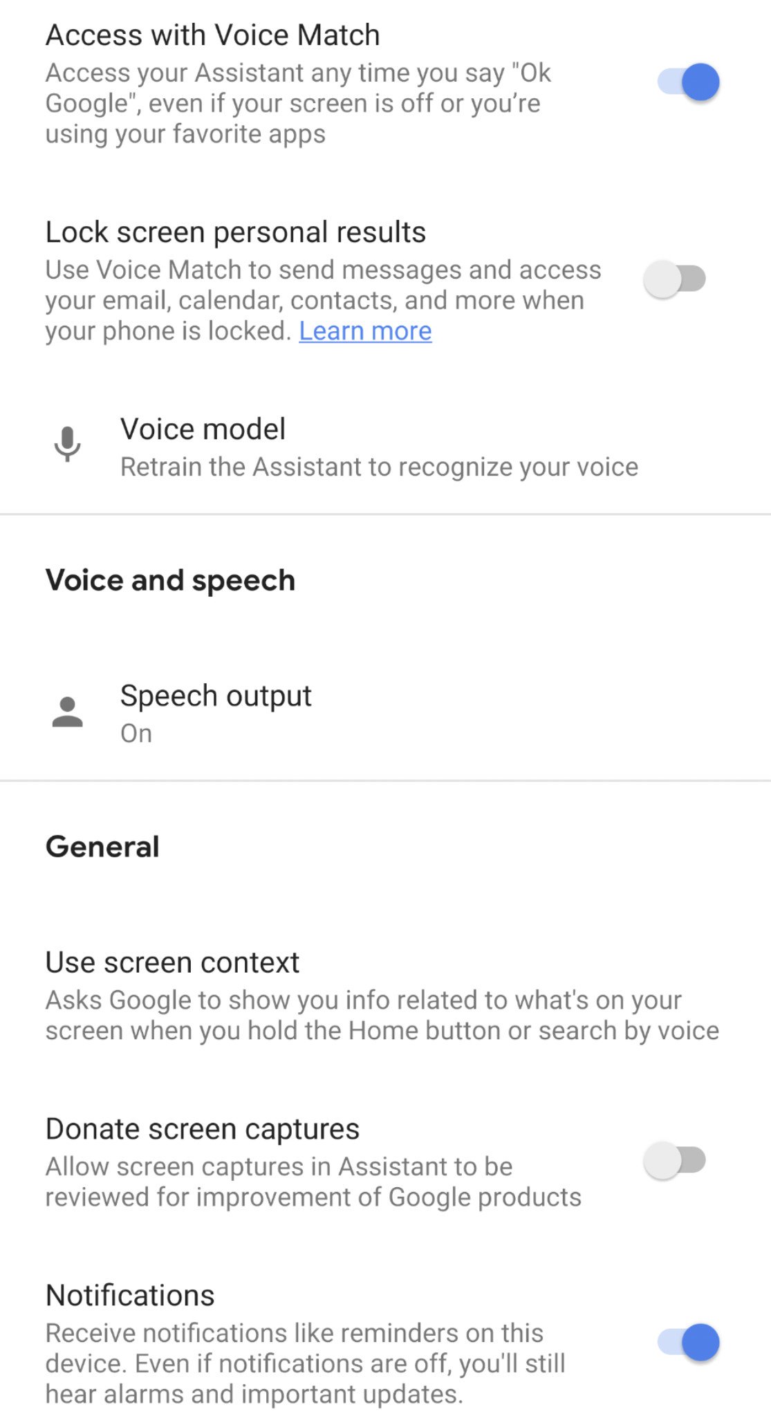 Google Assistant settings on the Pixel 4 XL
