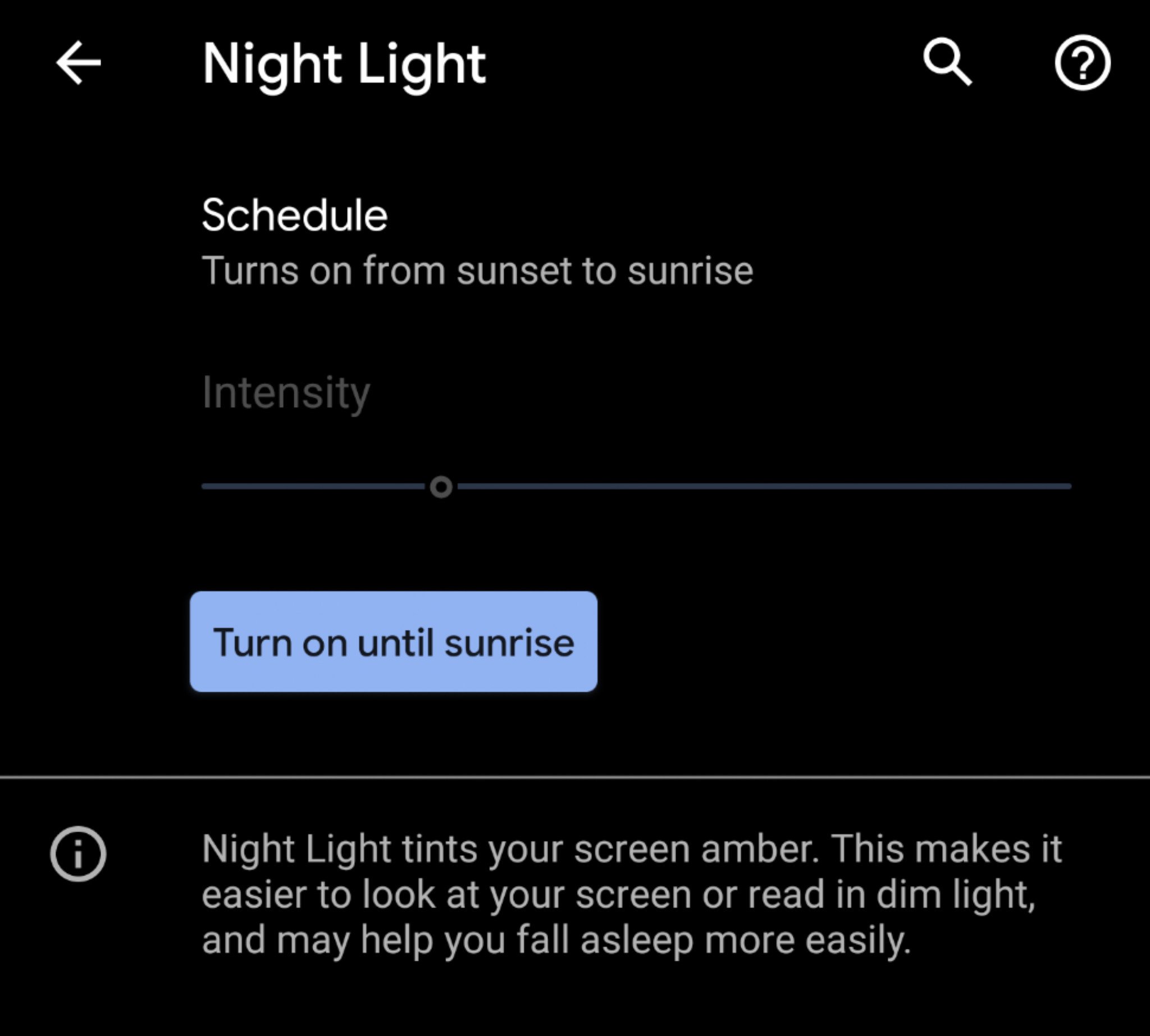 Night Light settings on the Pixel 4 XL