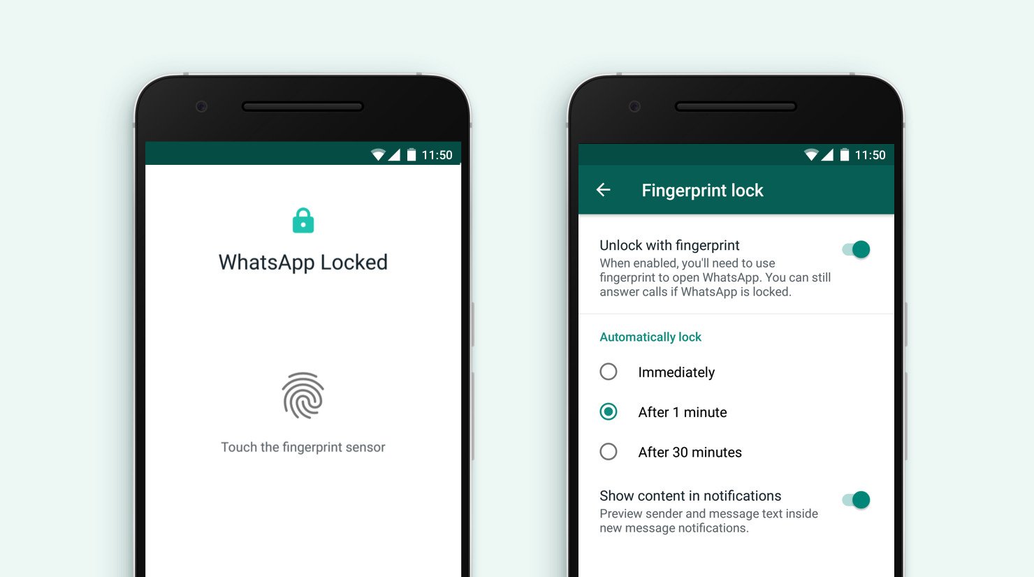 WhatsApp Fingerprint lock settings screenshot