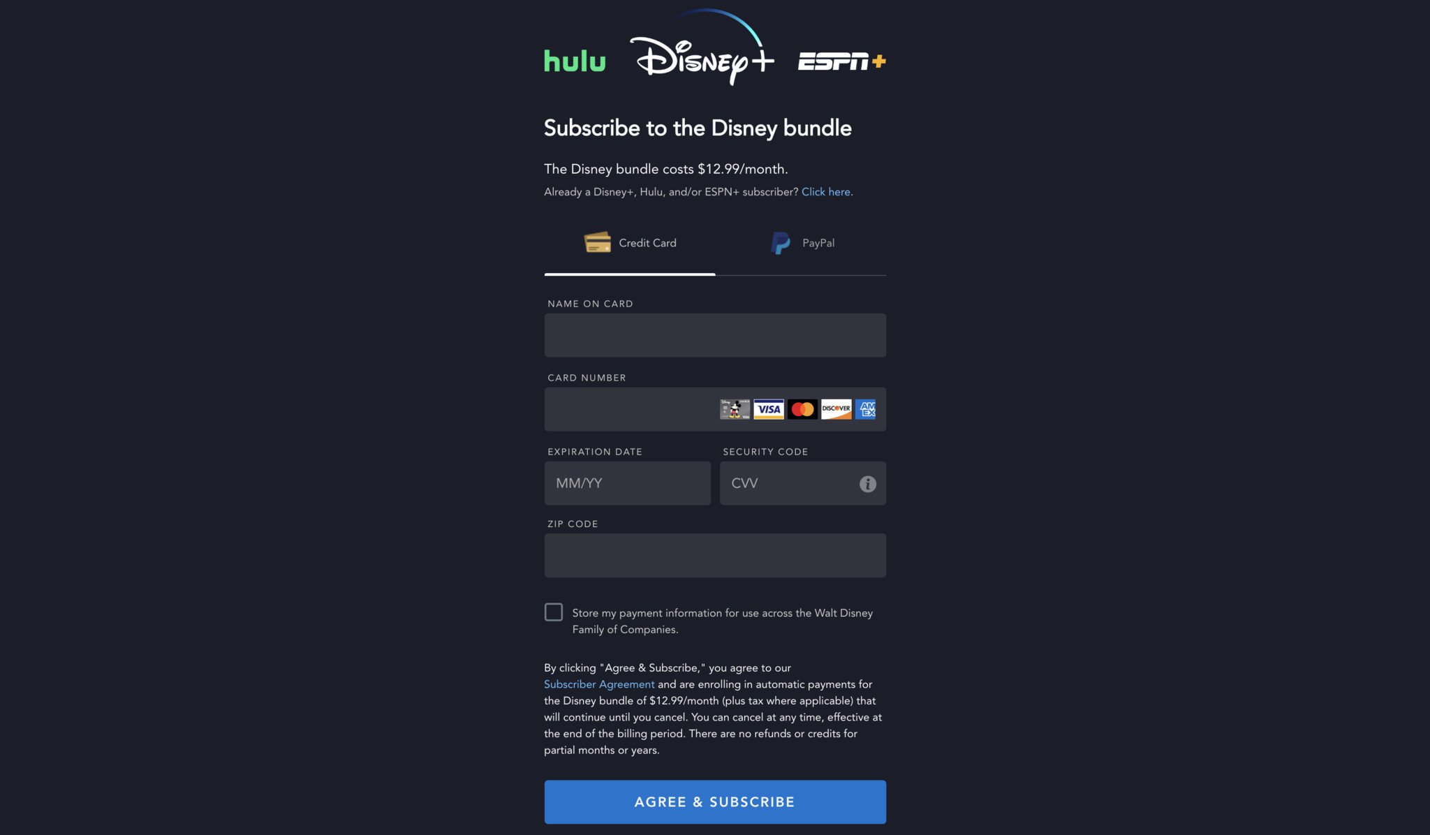 Disney+ bundle sign up page