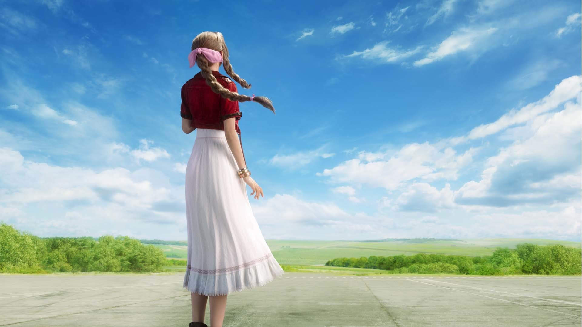 Aerith before a vast field in Final Fantasy 7