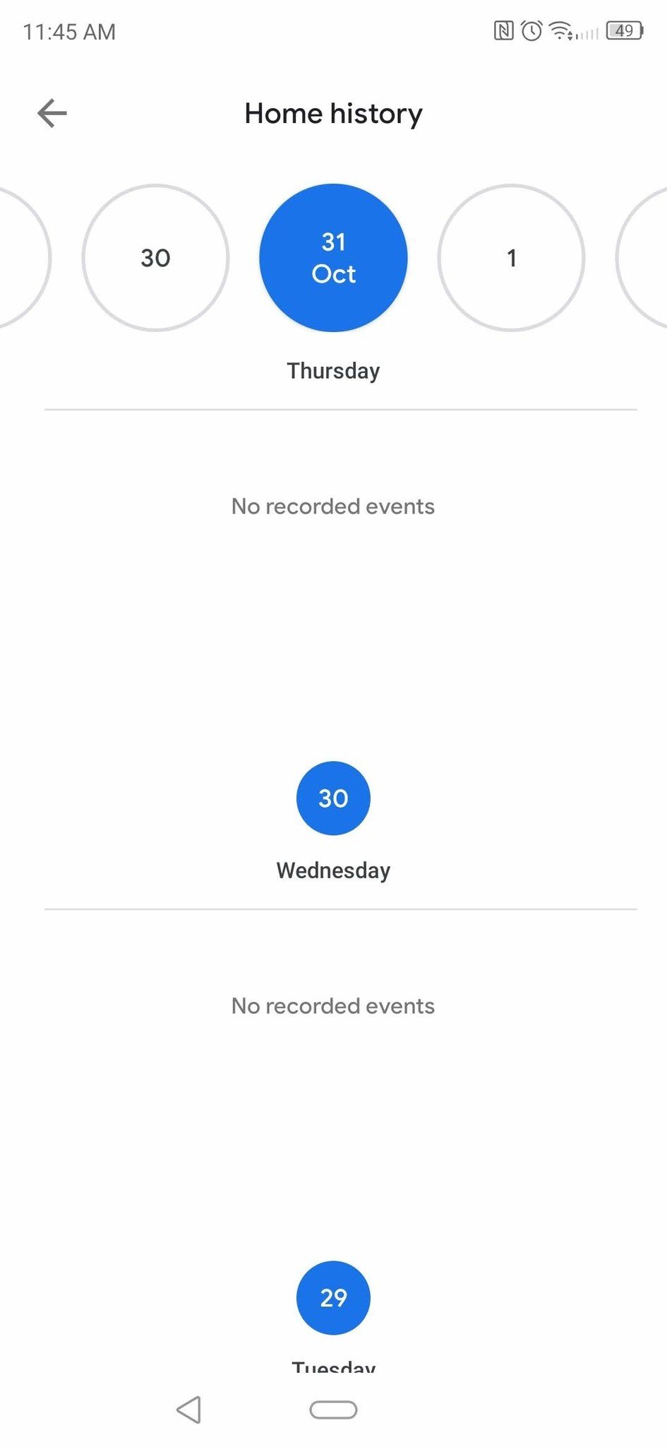 Google Home app Nest events
