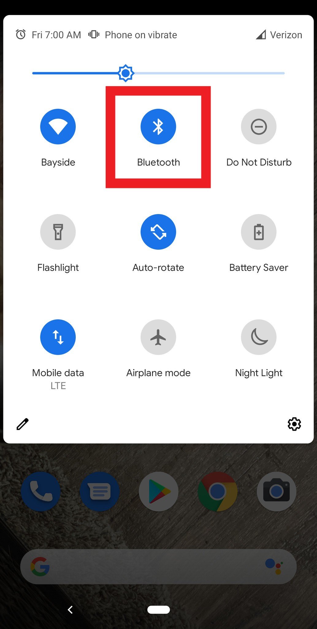 Pixel 3a sellecting Bluetooth from pull down menu