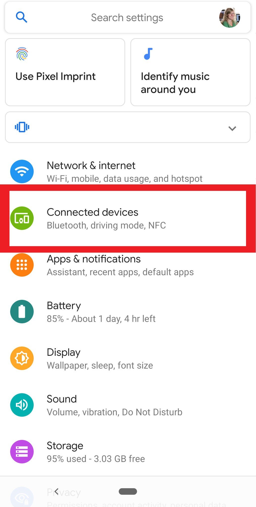 Selecting Connected Devices on Pixel 3a