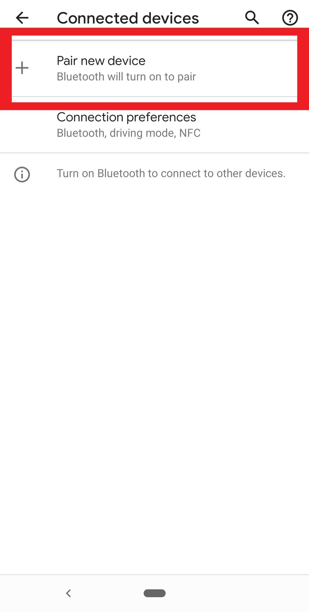 Selecint Pair new device on Pixel 3a