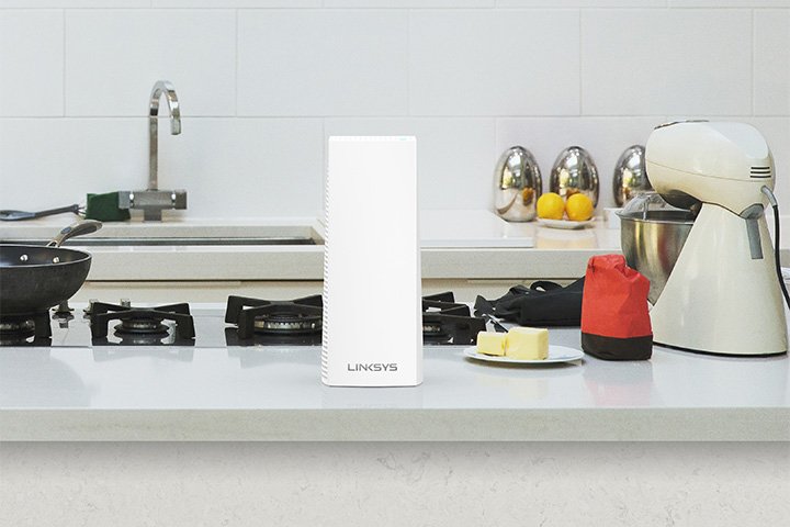 Linksys Velop on a counter
