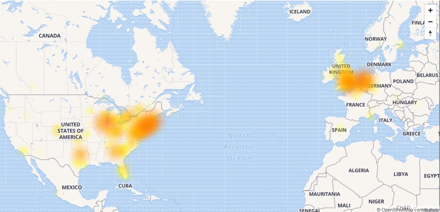 Nest outage Downdetector map