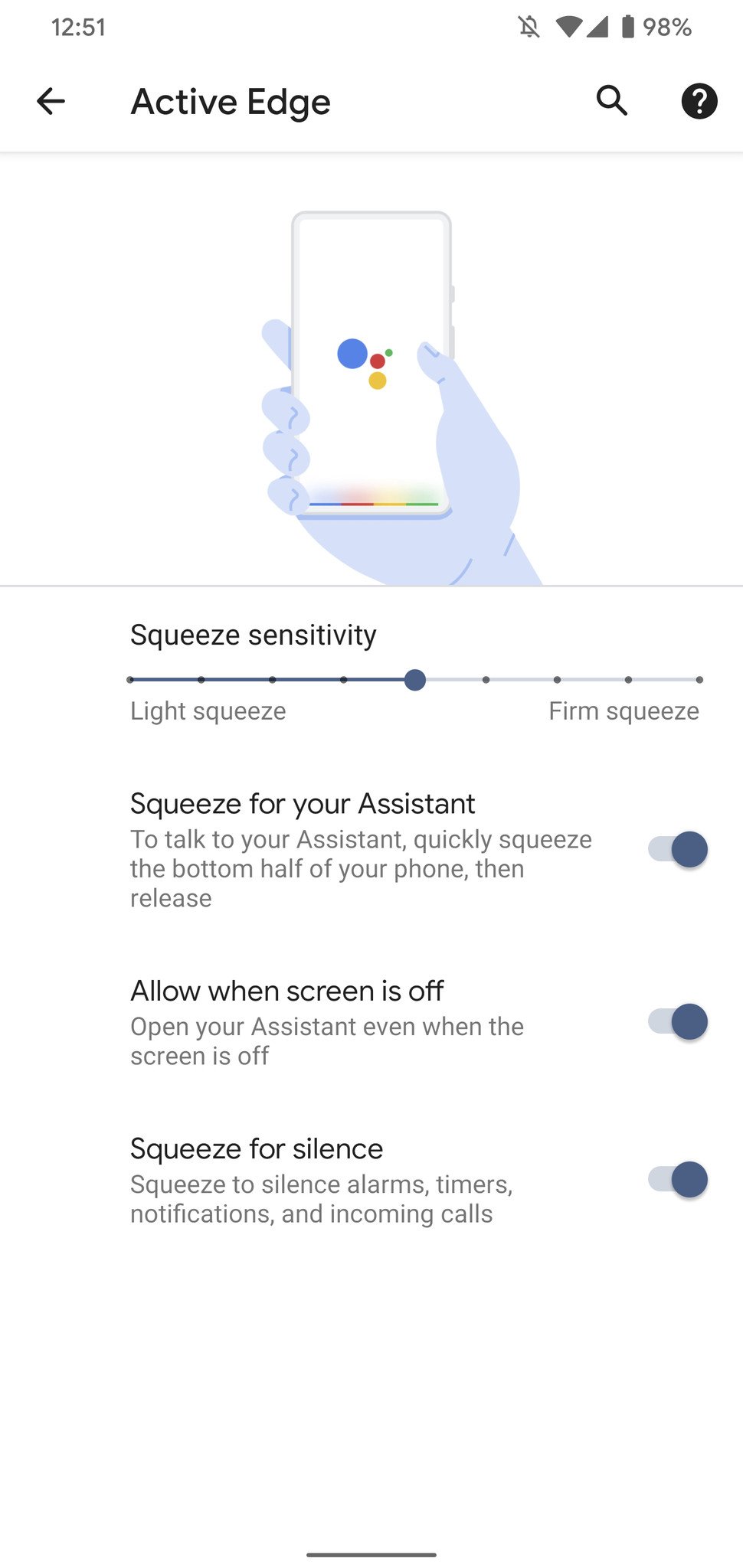 Active Edge settings for the Pixel 4