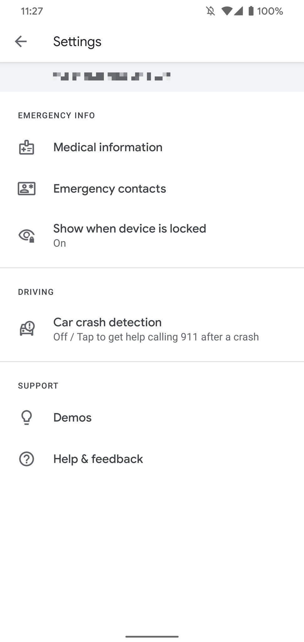 Settings for Personal Safety app