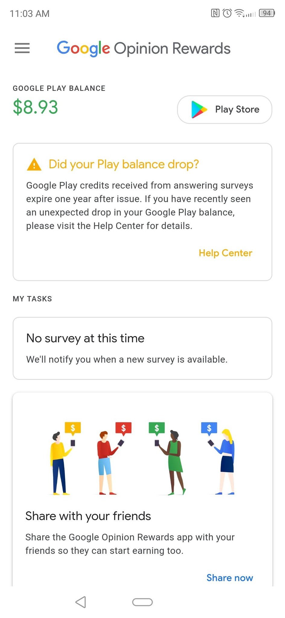 Google Opinion Rewards notice