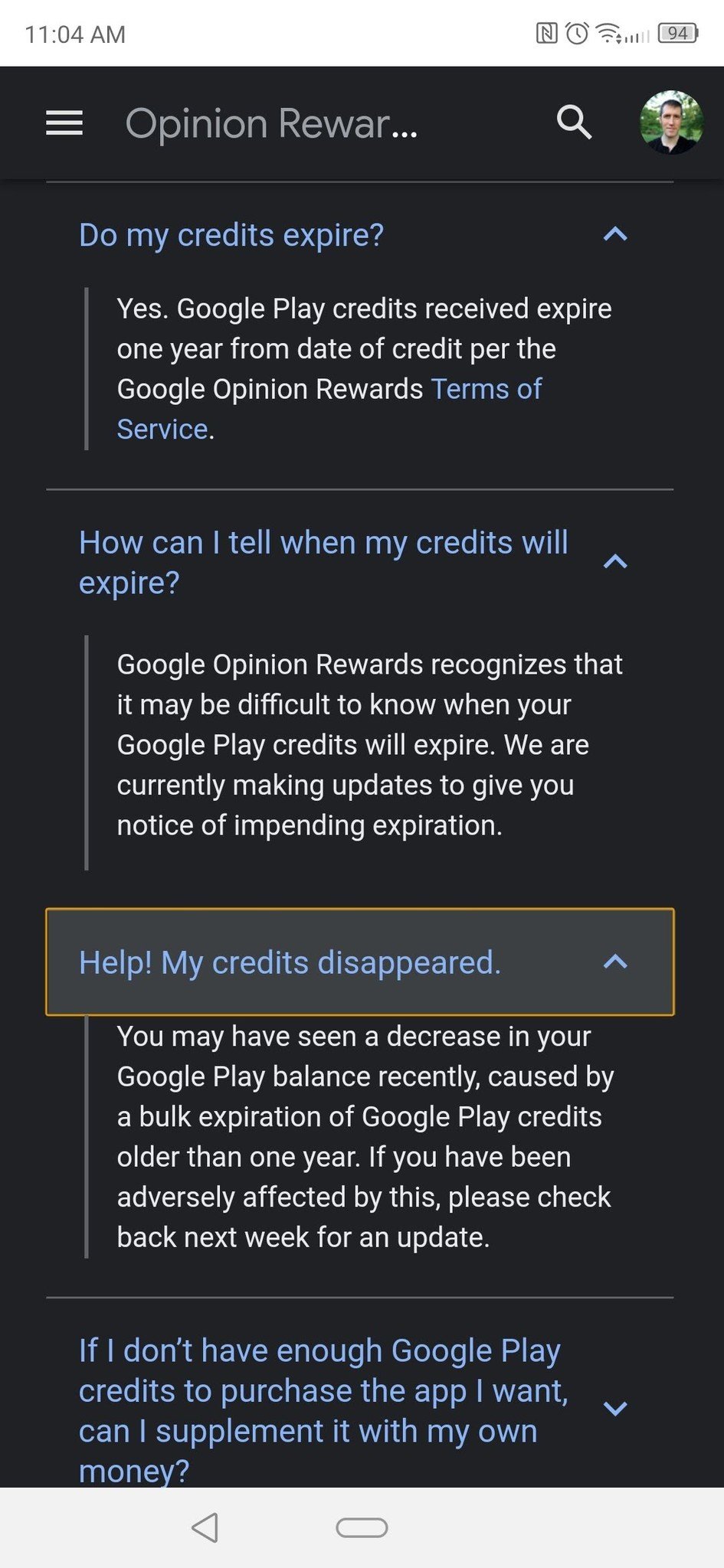Google Opinion Rewards help page