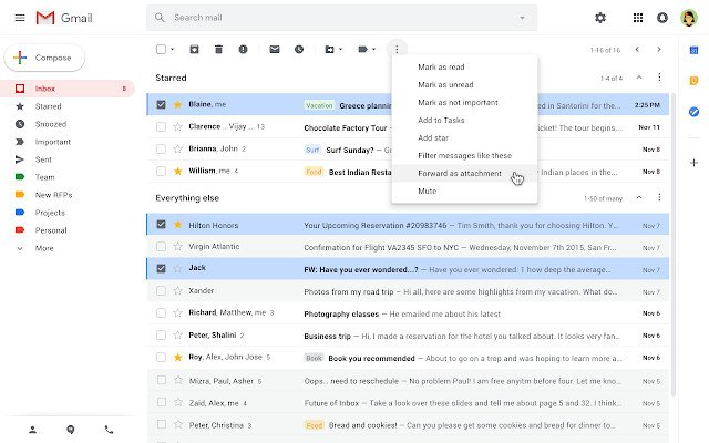 Gmail forward as an attachment option
