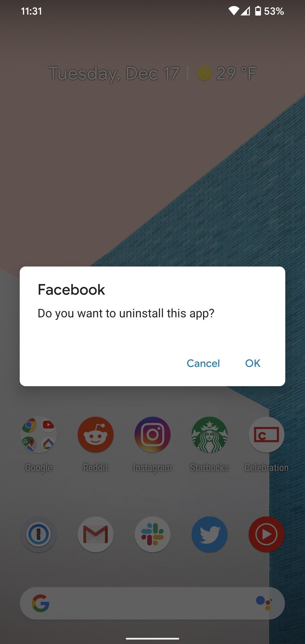Uninstalling the Facebook app