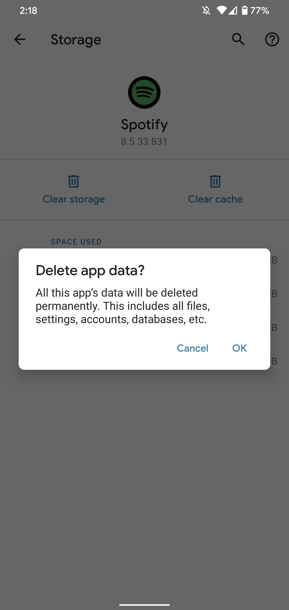 Clearing app data for the Spotify app