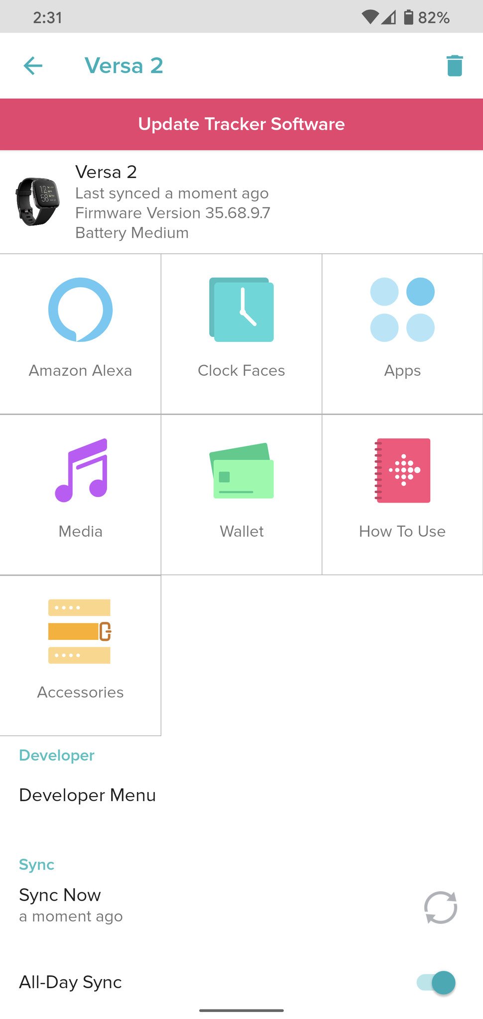 Fitbit app tracker page