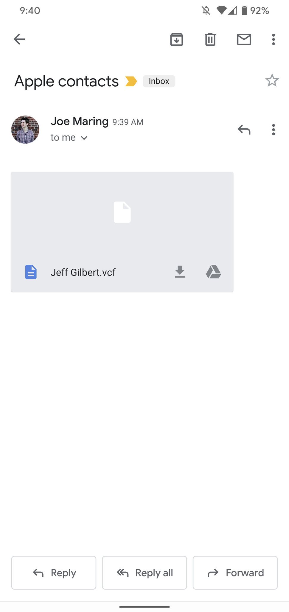 Gmail with contacts attachment