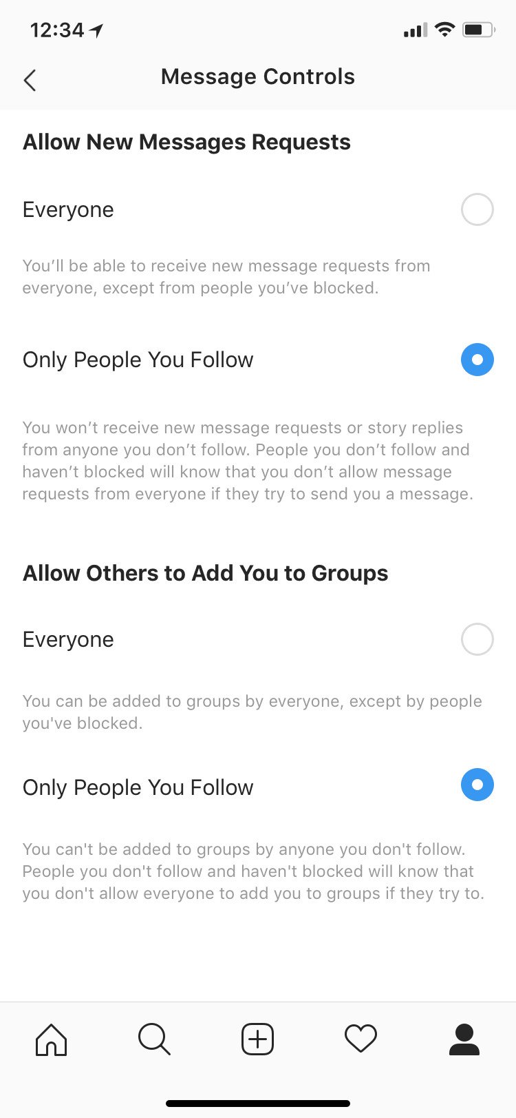 Instagram messaging controls