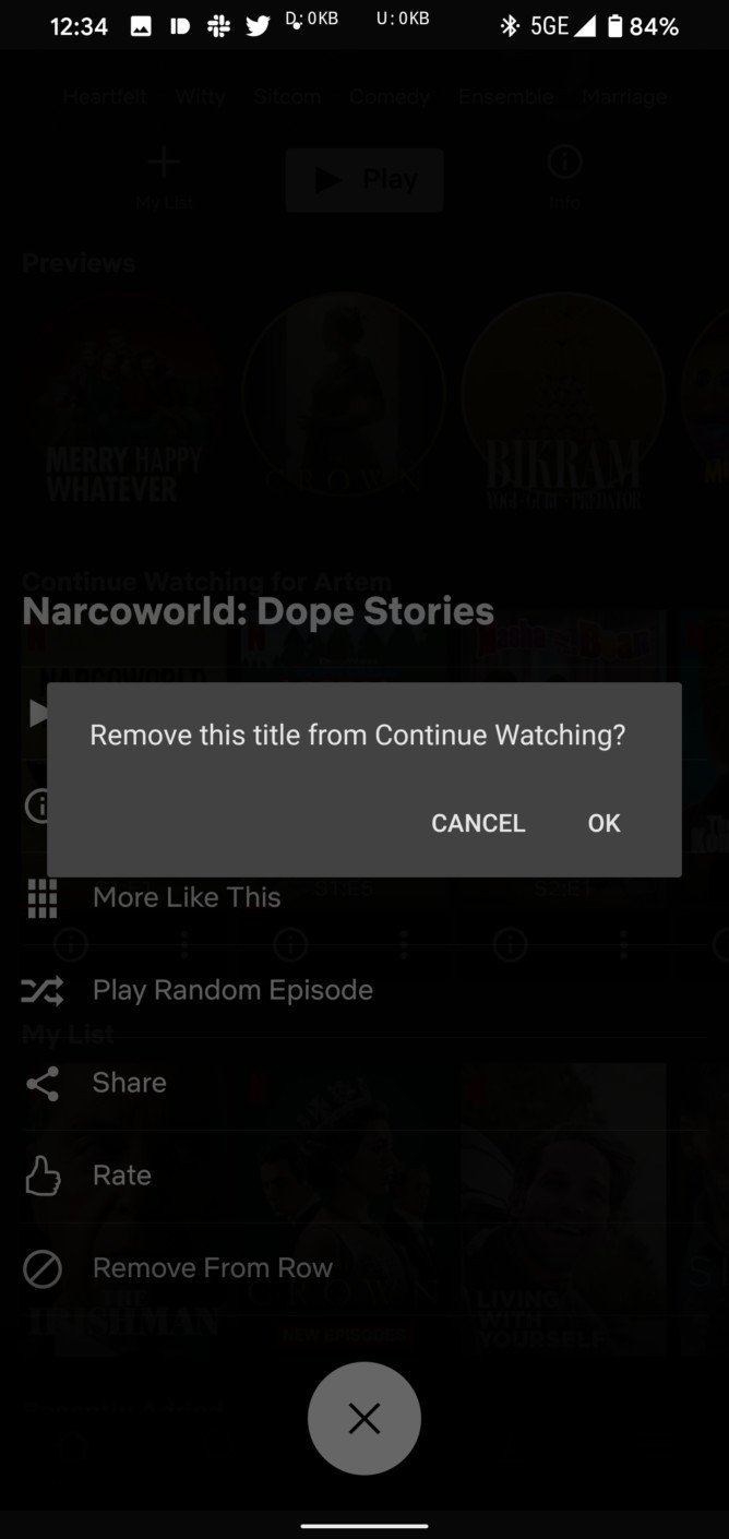 Netflix Continue Watching overflow menu