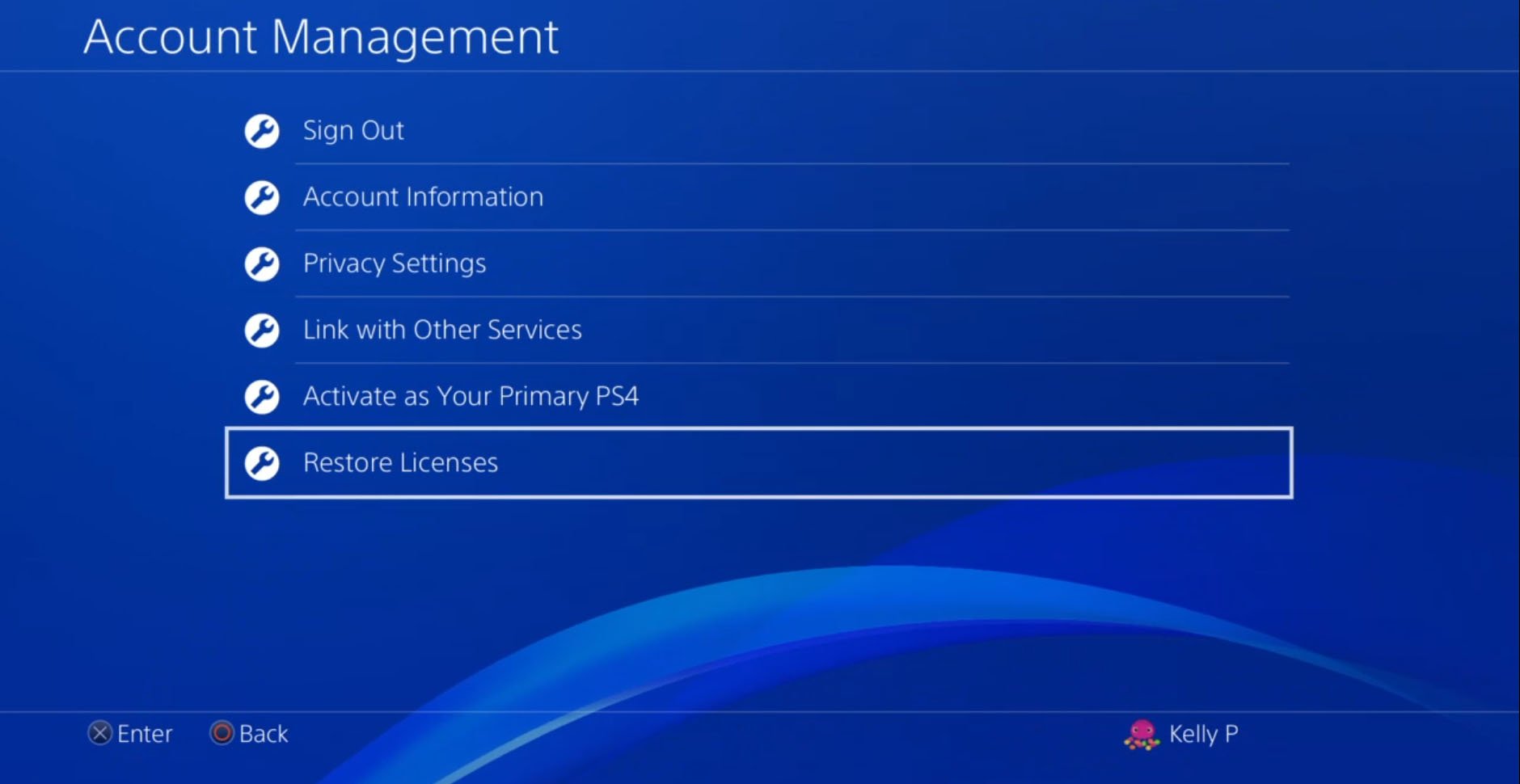 PlayStation menu restore licenses
